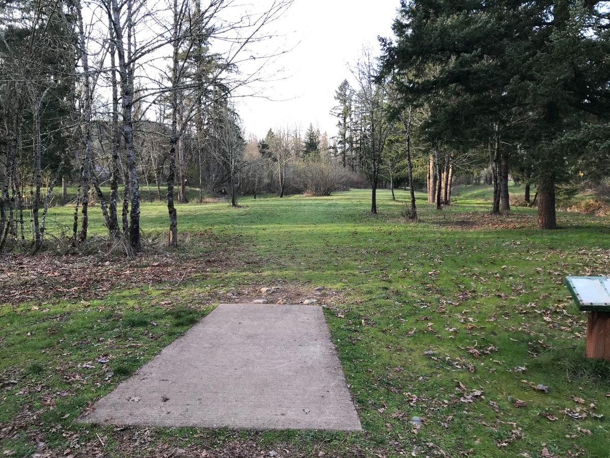 View of Hole 9, Nice fairway and a few trees to maneuver around on your way to the basket.
