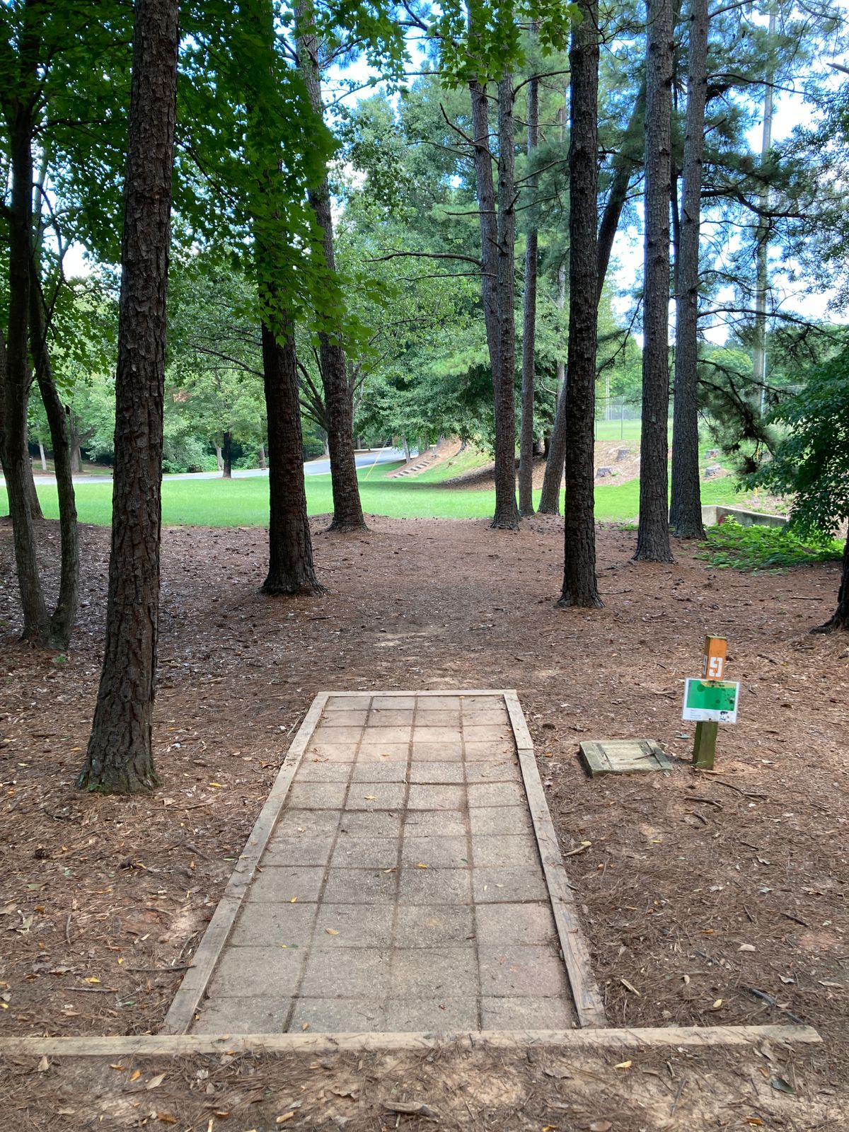 Hole 9 - 10-15ft downhill - OB road and sidewalk left - OB baseball field right