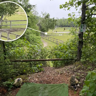 Hole 8 - another elevated tee shot down towards basketball court. Fun shorty