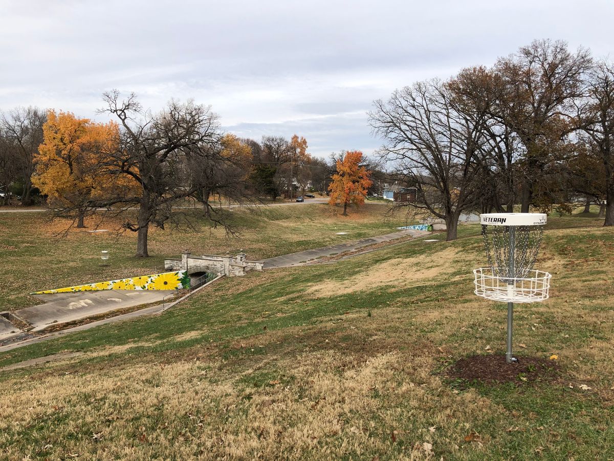 Looking back from hole 9's basket towards the back half of the course