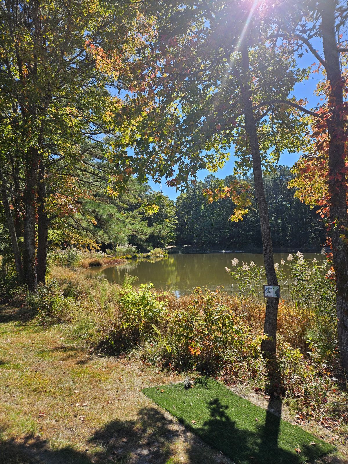 View of the risky route over the water on hole 13