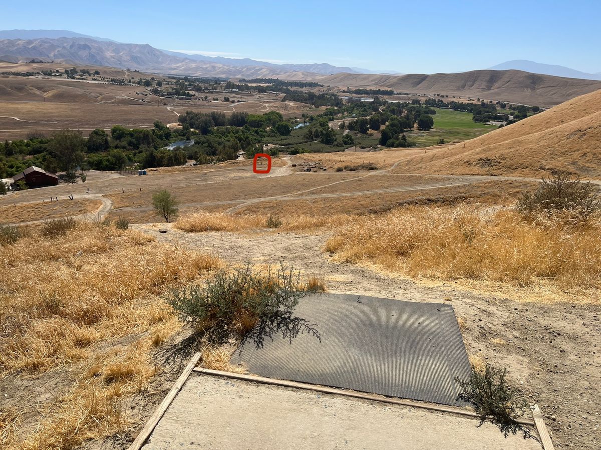 Hole 7 - Long down hill (and up wind when I played). 
Hole 8 is flatter - tee pad behind 7 basket.