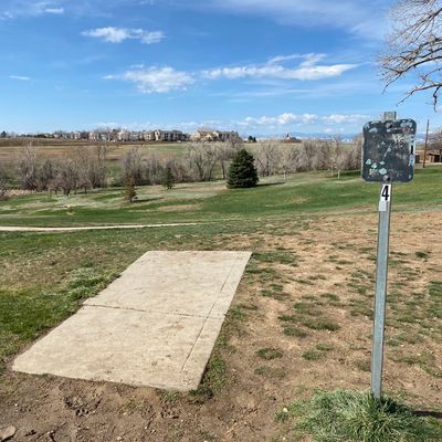 Elevation change. Hole 4 Tee Box. Hole 7 is on the other hill across from the ditch.