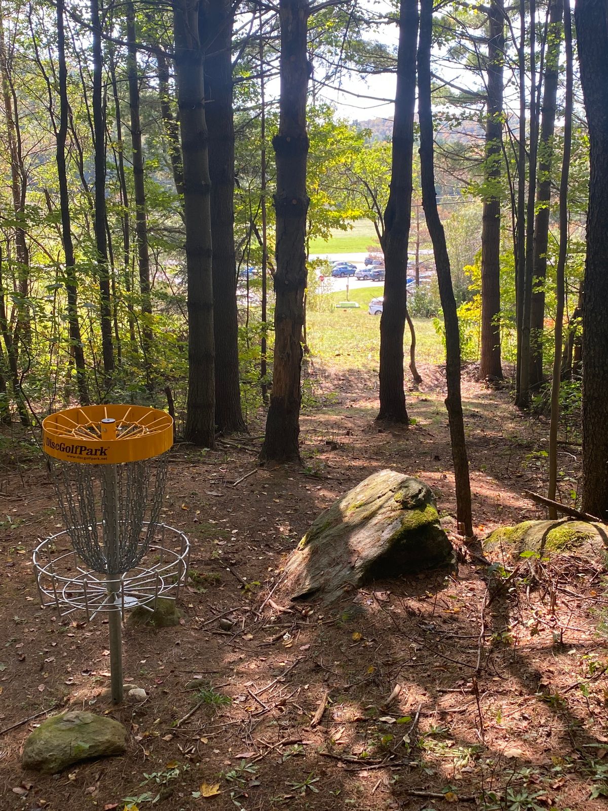Hole 1 looking back at the tee next to parking lot