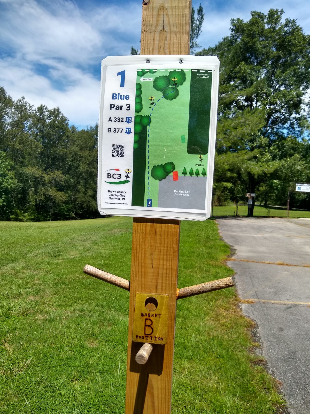 Notice the bag tag on the signpost - they indicate current basket position!
