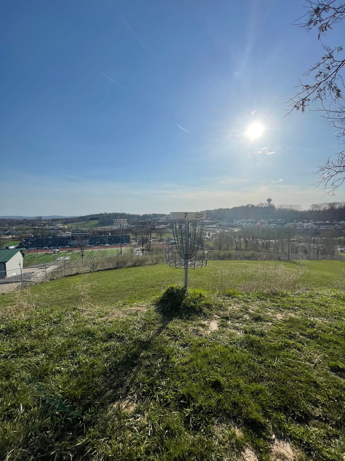 Hole 7 overlooks campus from the highest point at Slippery Rock University.