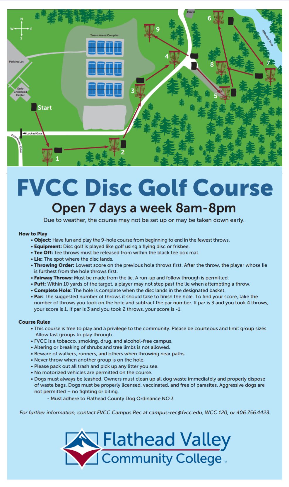 FVCC Disc Golf Course Map and Rules