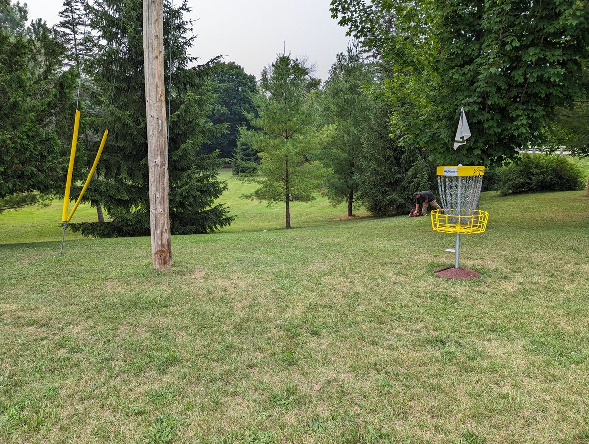 Hole 7 Basket looking back at the fairway. 