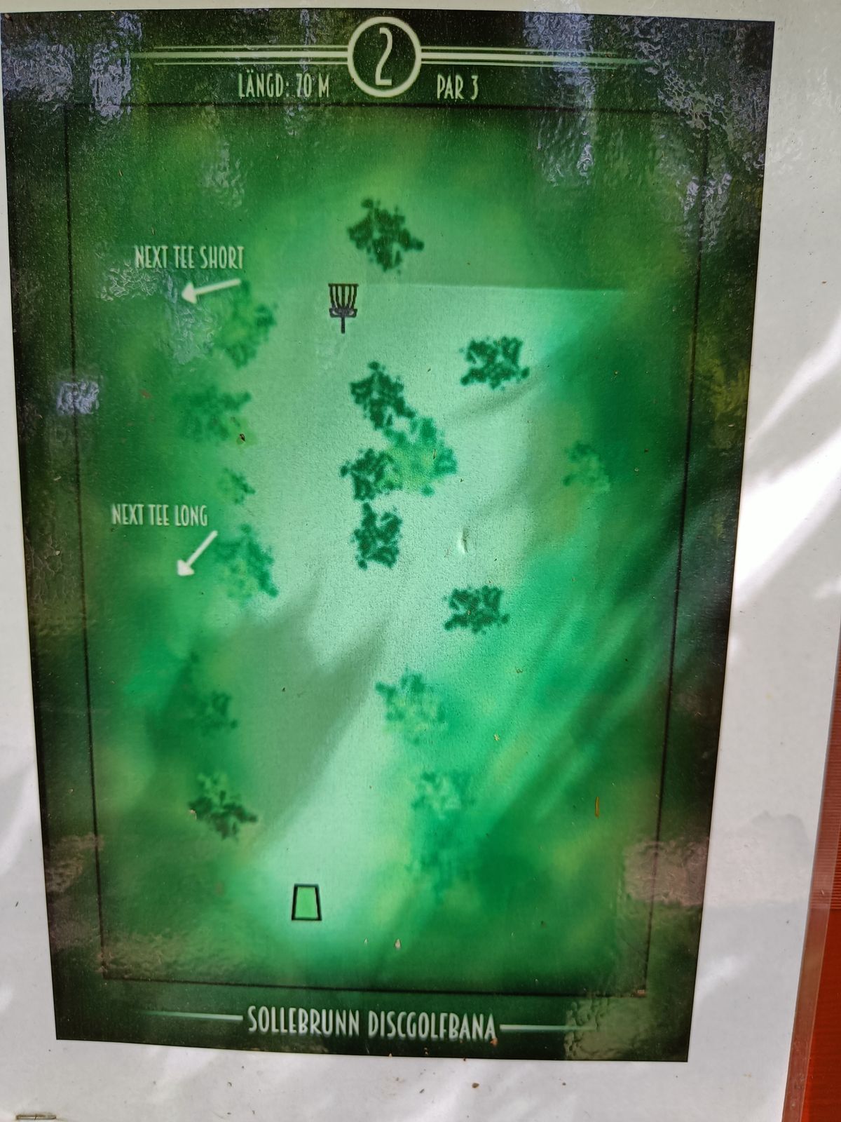Laminated tee signs showing distance and OB