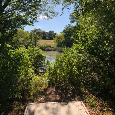 Picturesque tee shot over the lake
