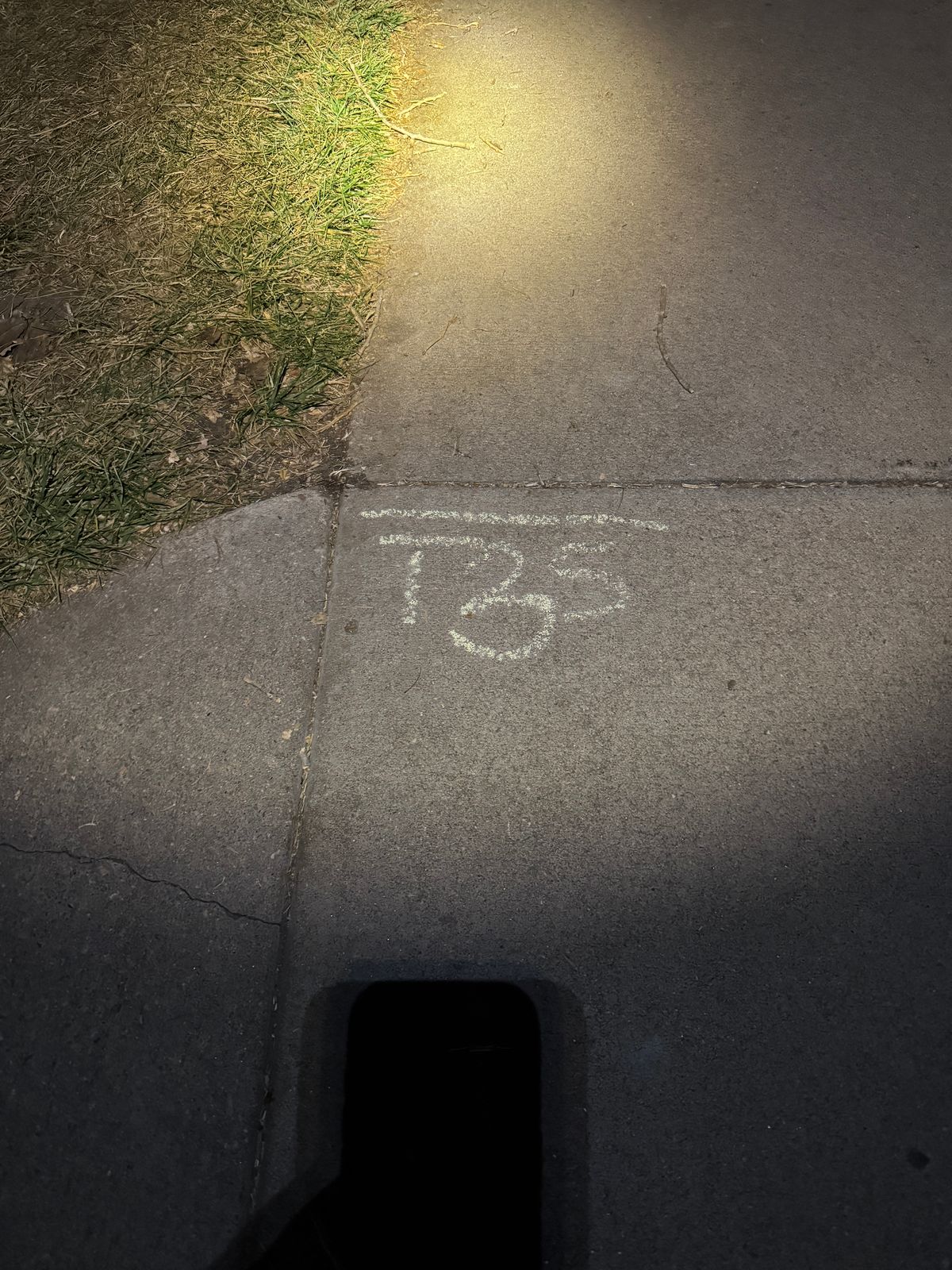 Example of tee signage on the sidewalks of the course. This is the tee for hole 3 short (“T3S”).