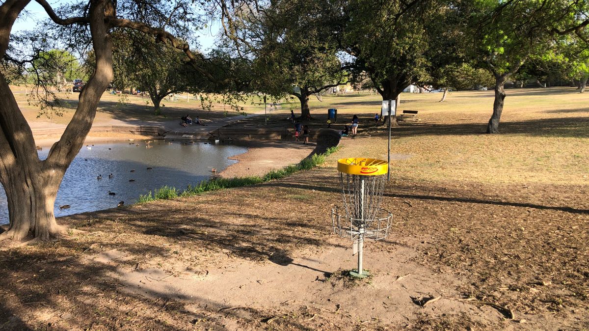 People hanging out on hole 1 fairway.