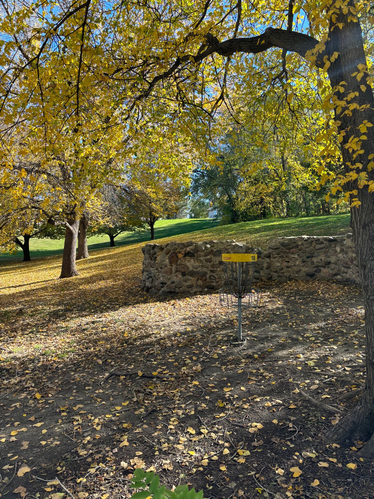 Hole 18 basket to tee view