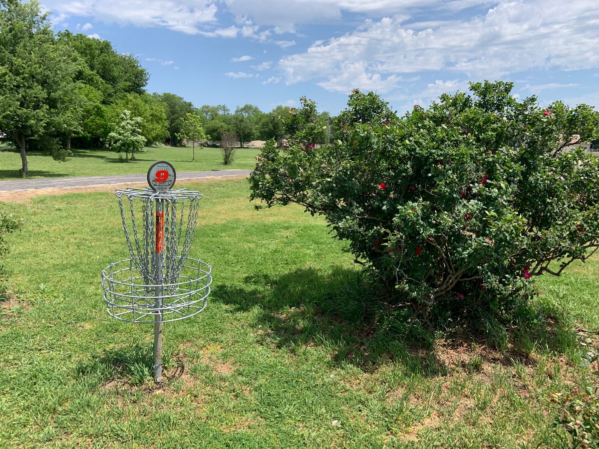 Basket for hole 9. Right by a bunch of rose bushes, careful!