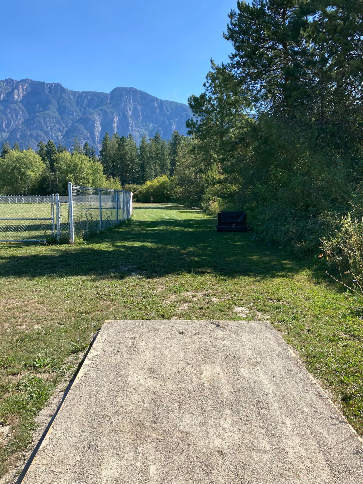 Hole 7 tee. Basket is straight out in line with tee