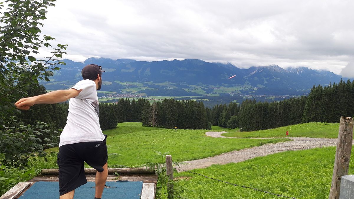 Hole 1 on the new layout 18 hole course in Ofterschwang