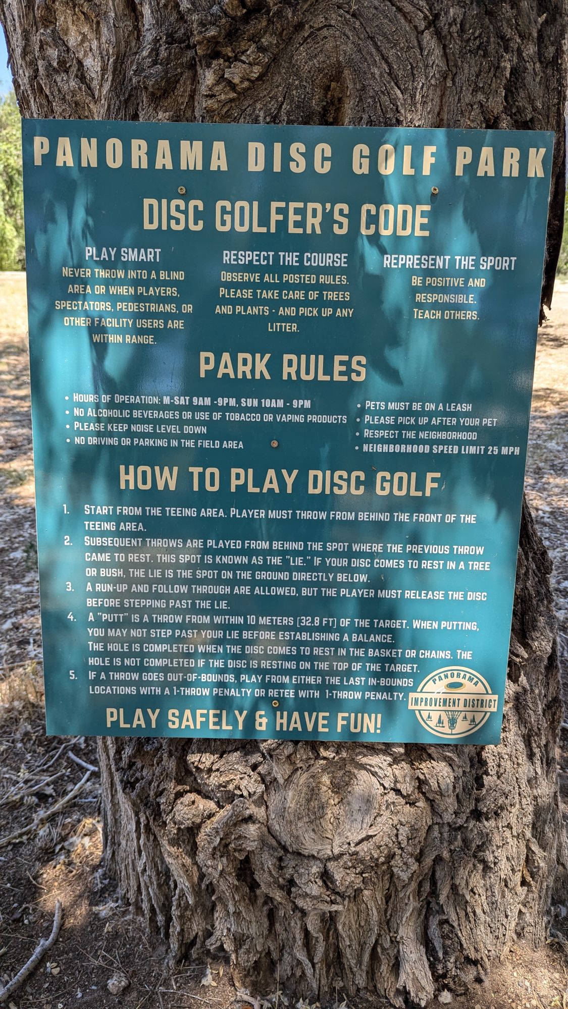 Main Park sign with Rules