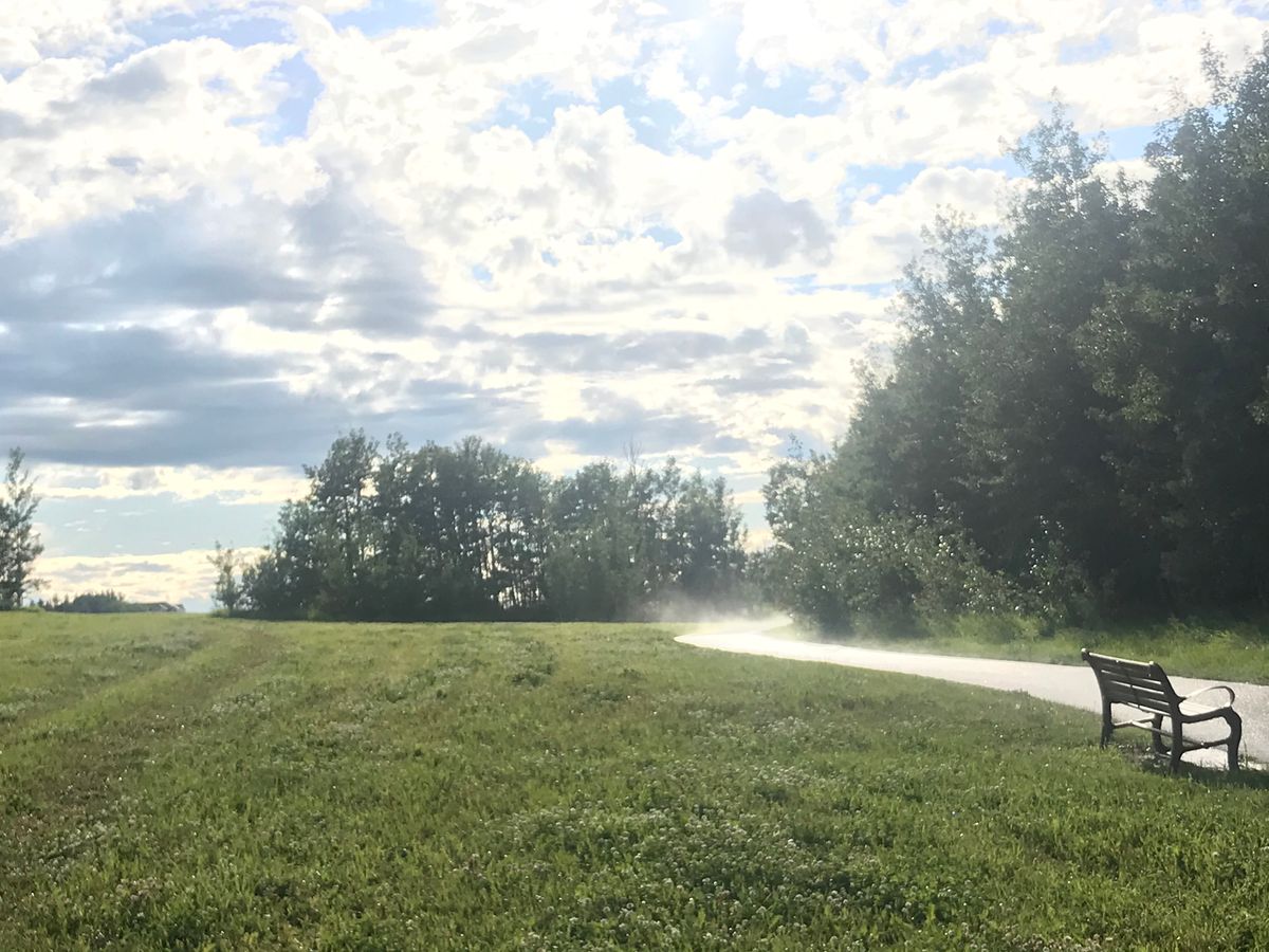 Mist from the path after the rain on hole 16