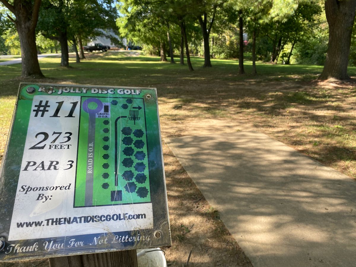 Hole 11, taken 9/4/2023.  Can easily throw through early right gap, or use late right gap.