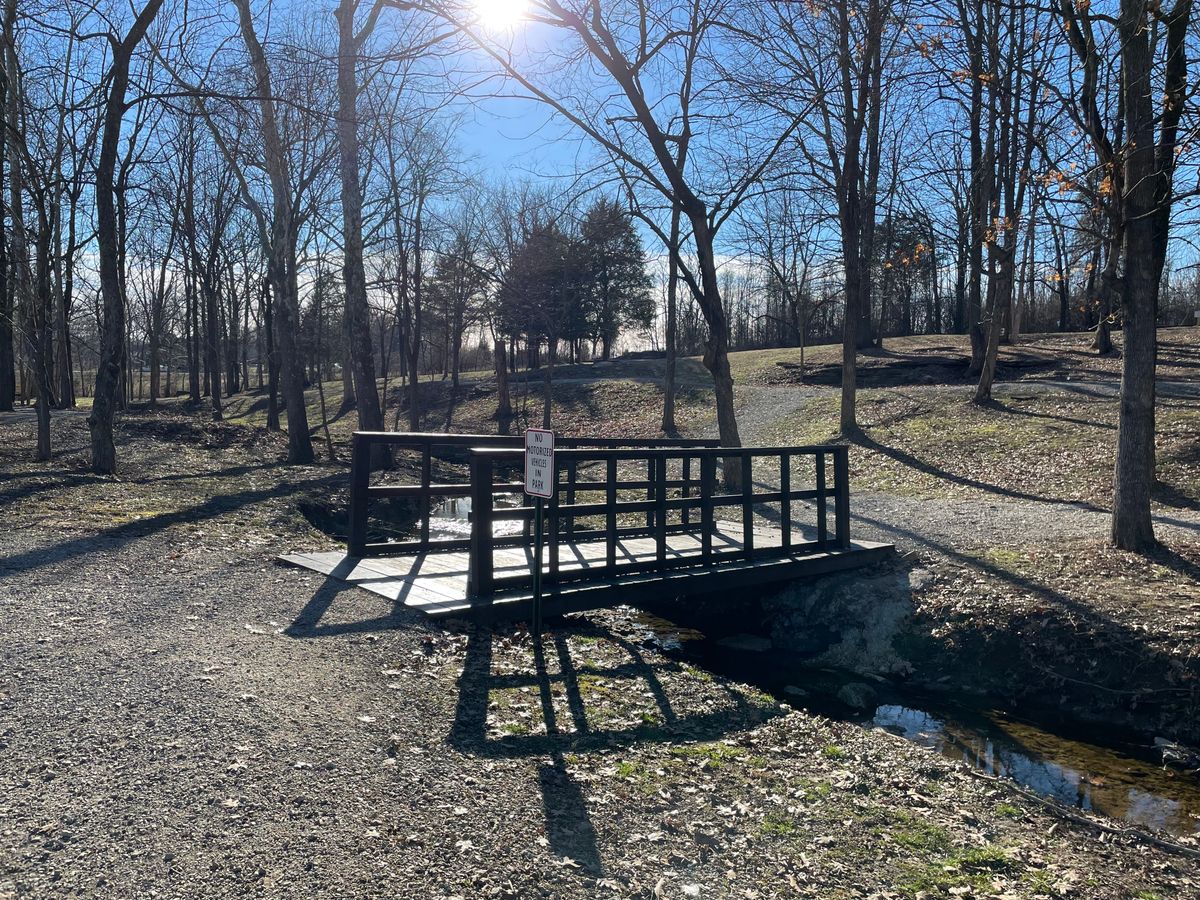 Wooden bridge that connects hole 9 to hole 1.