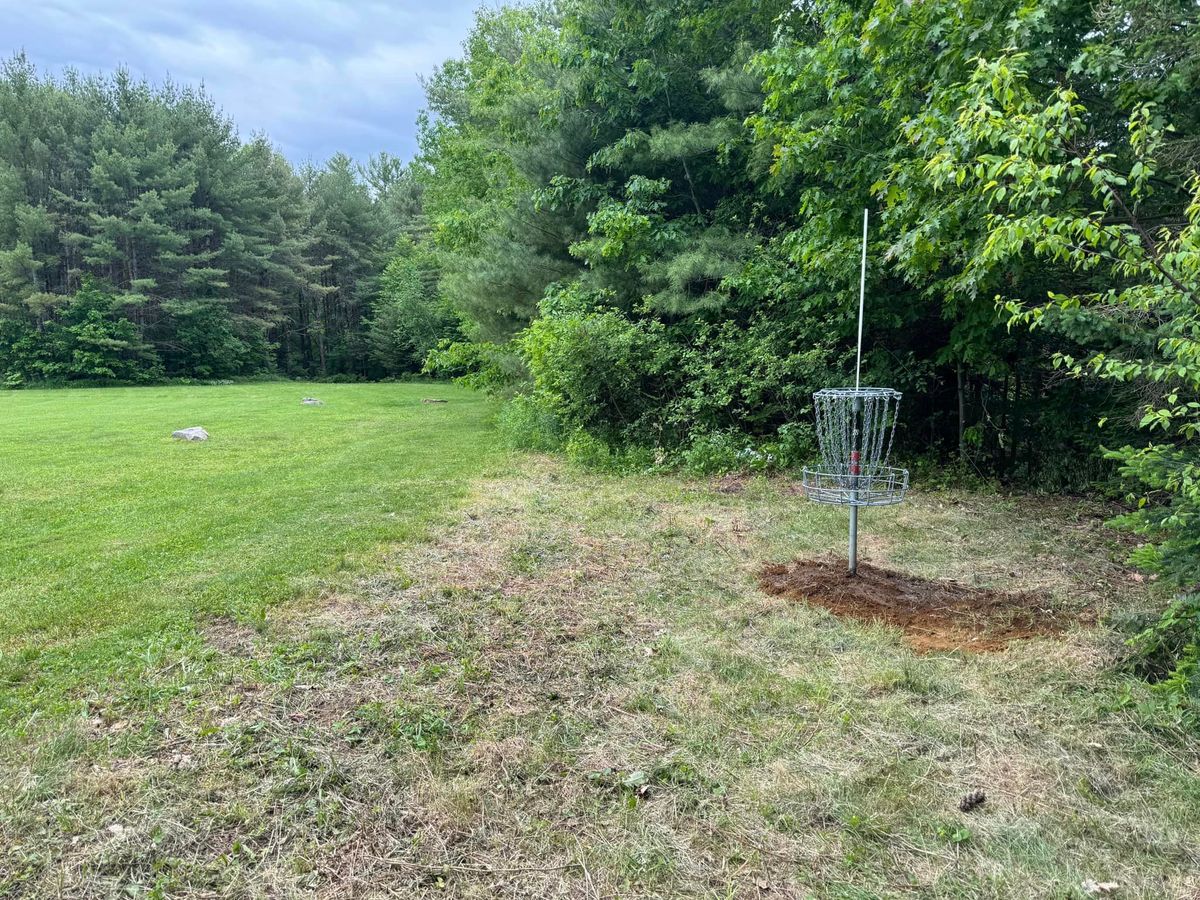 This is the brand-new and permanent location for 18's basket now. We changed it to a par 4 to accommodate this and the new tee deck location.