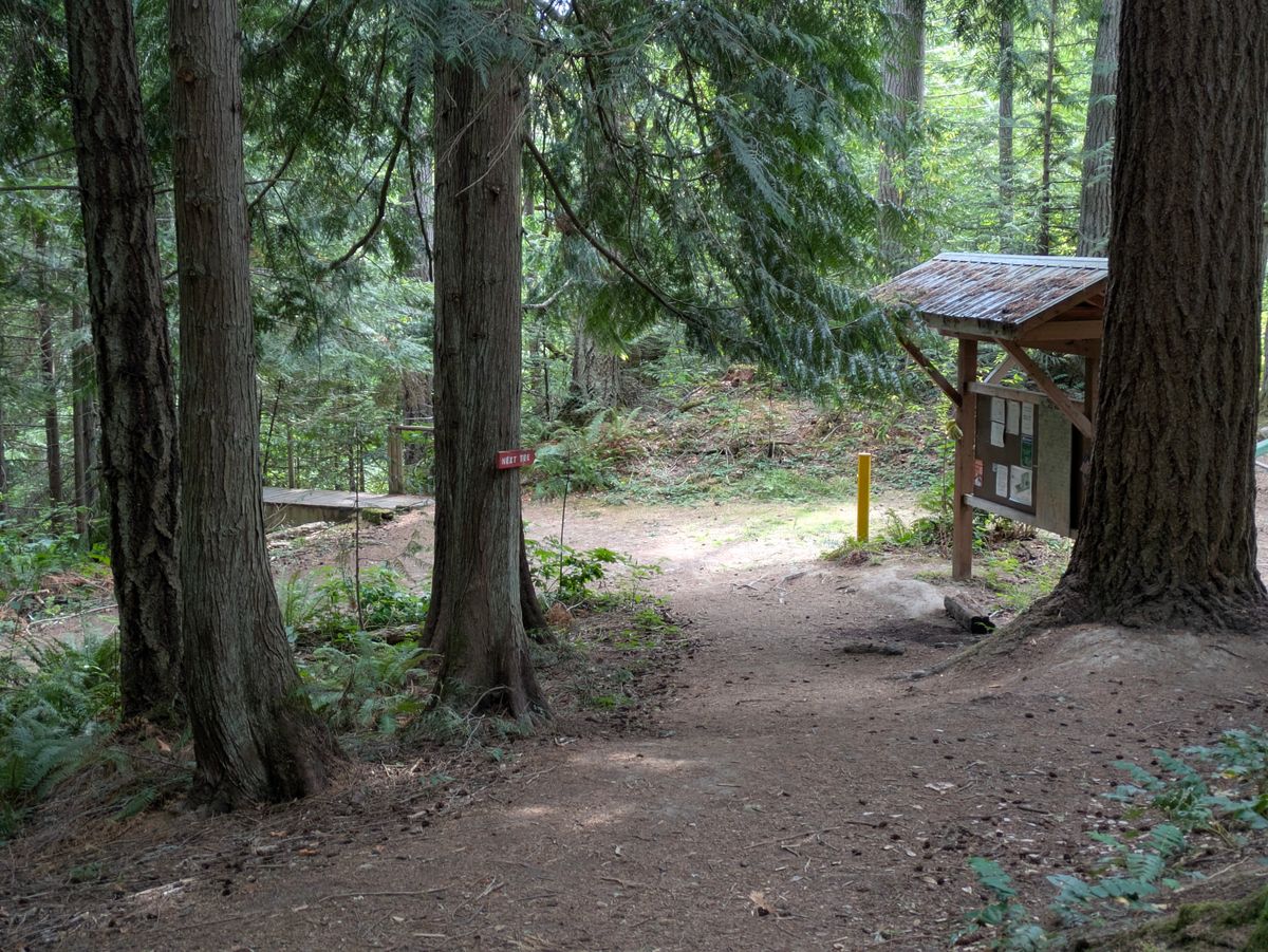 Starting on the trail at the edge of the parking lot.