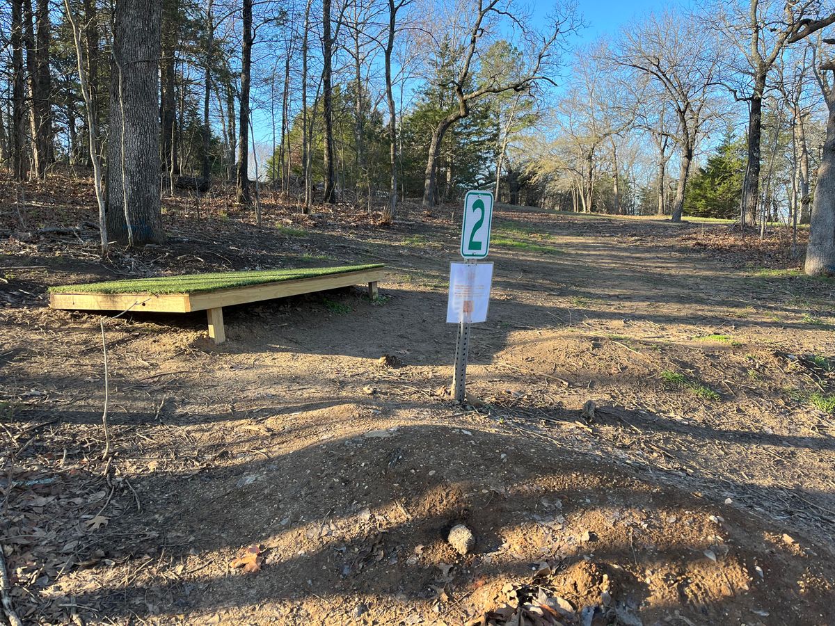 Hole 2, basket left around trees