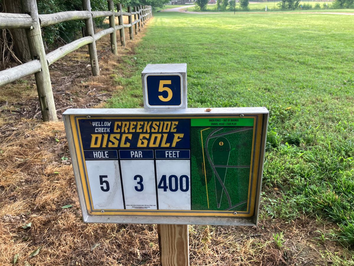 Hole 5 tee sign.