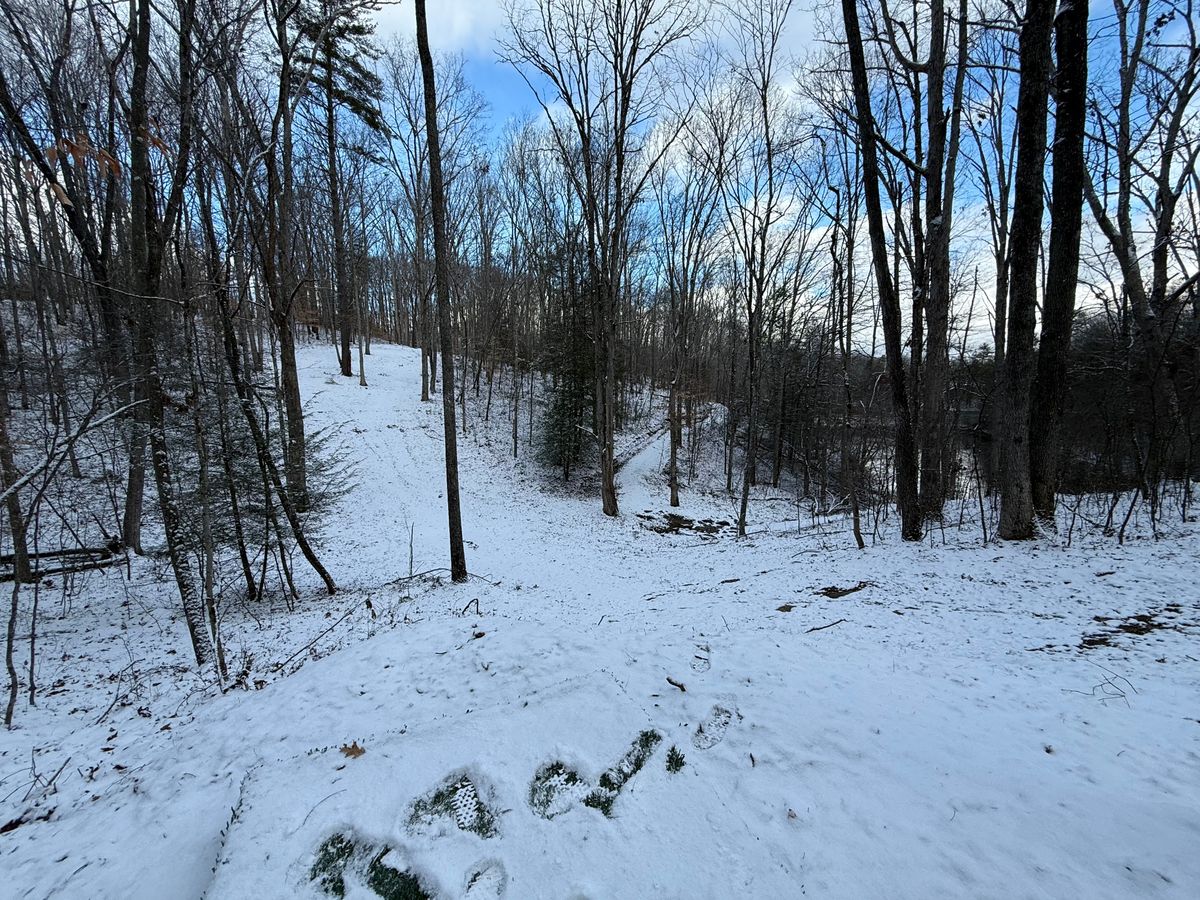 Hole 12 with lake on right hand side. Slightly uphill with forehand and backhand routes