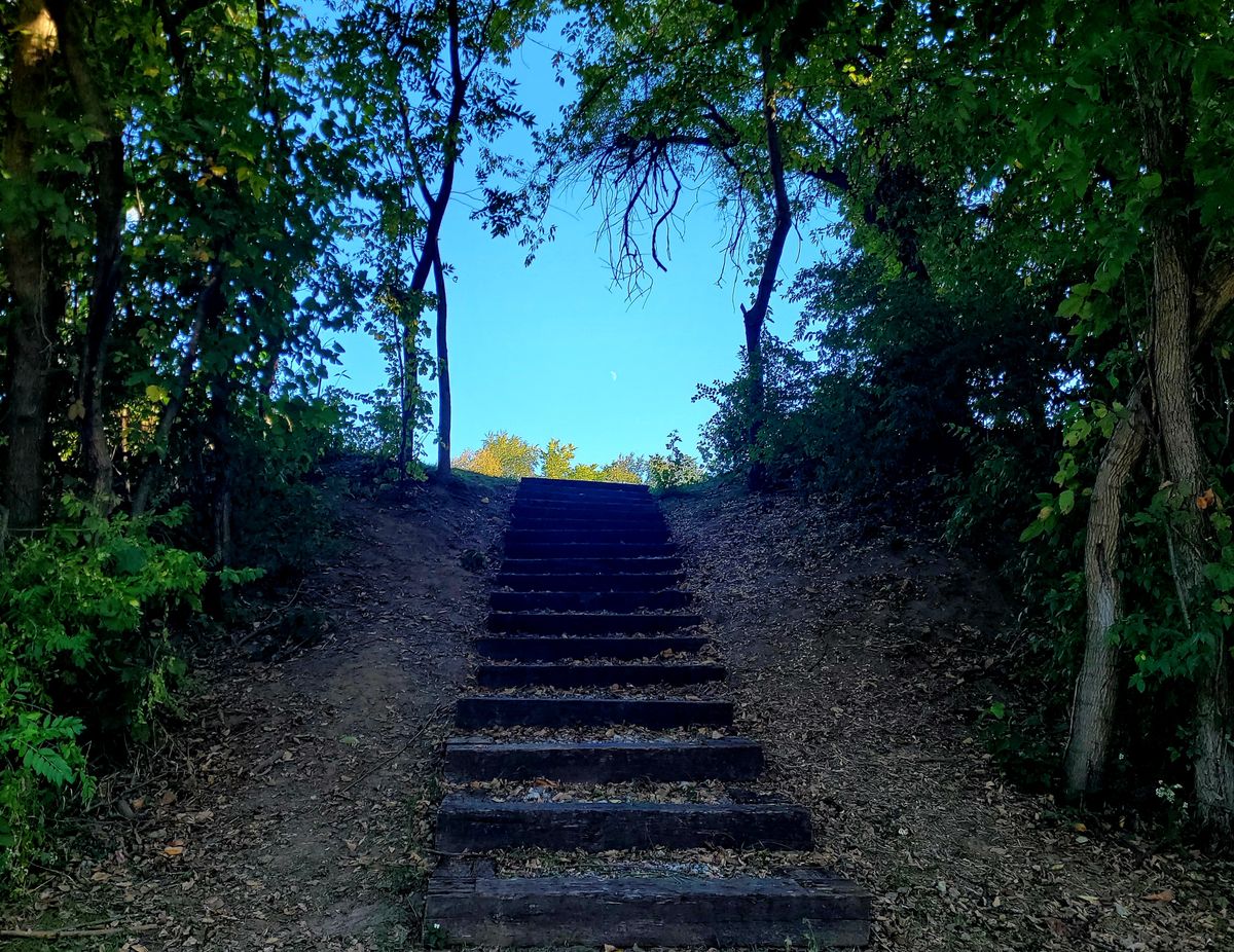 Hole 17. 20 feet and 25-30 feet of elevation up and through this tunnel to the clearing where the target is.