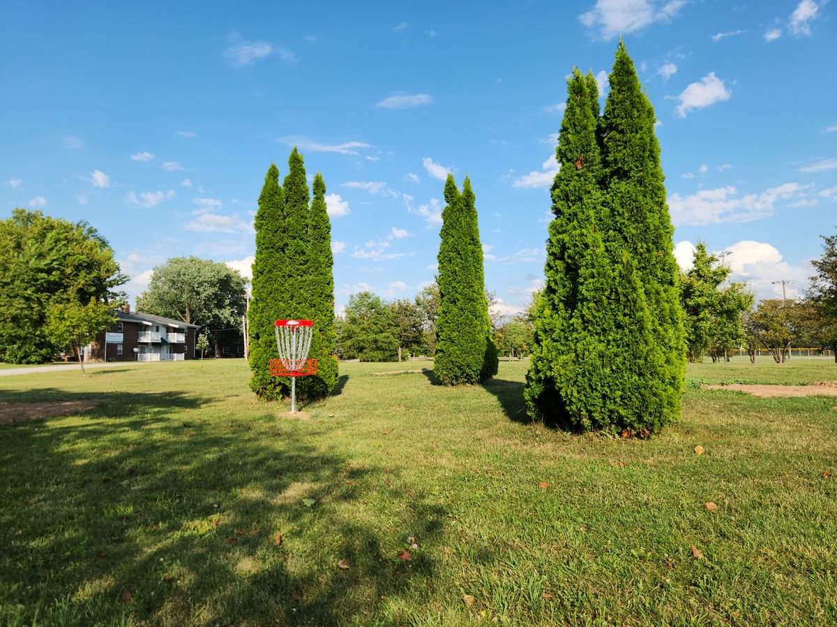 View of hole 14's green from left of the basket