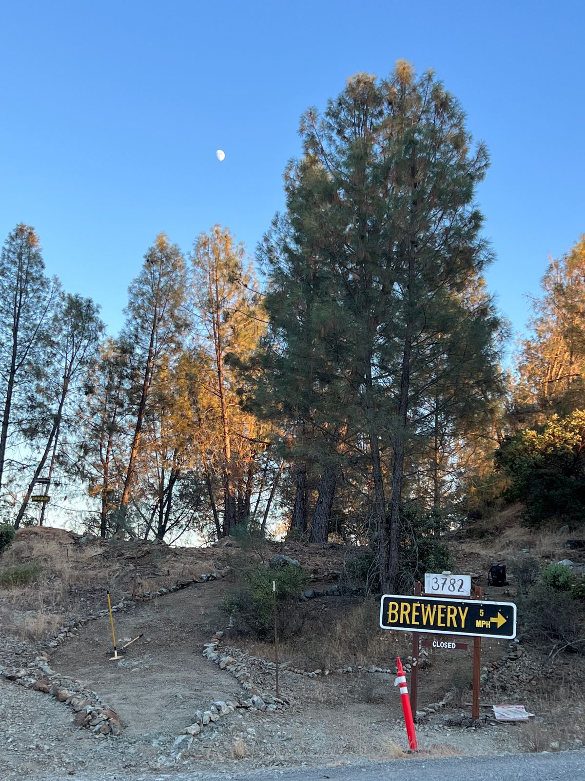 Quarry trails along w/ brewery sign (practice area and hole 1)