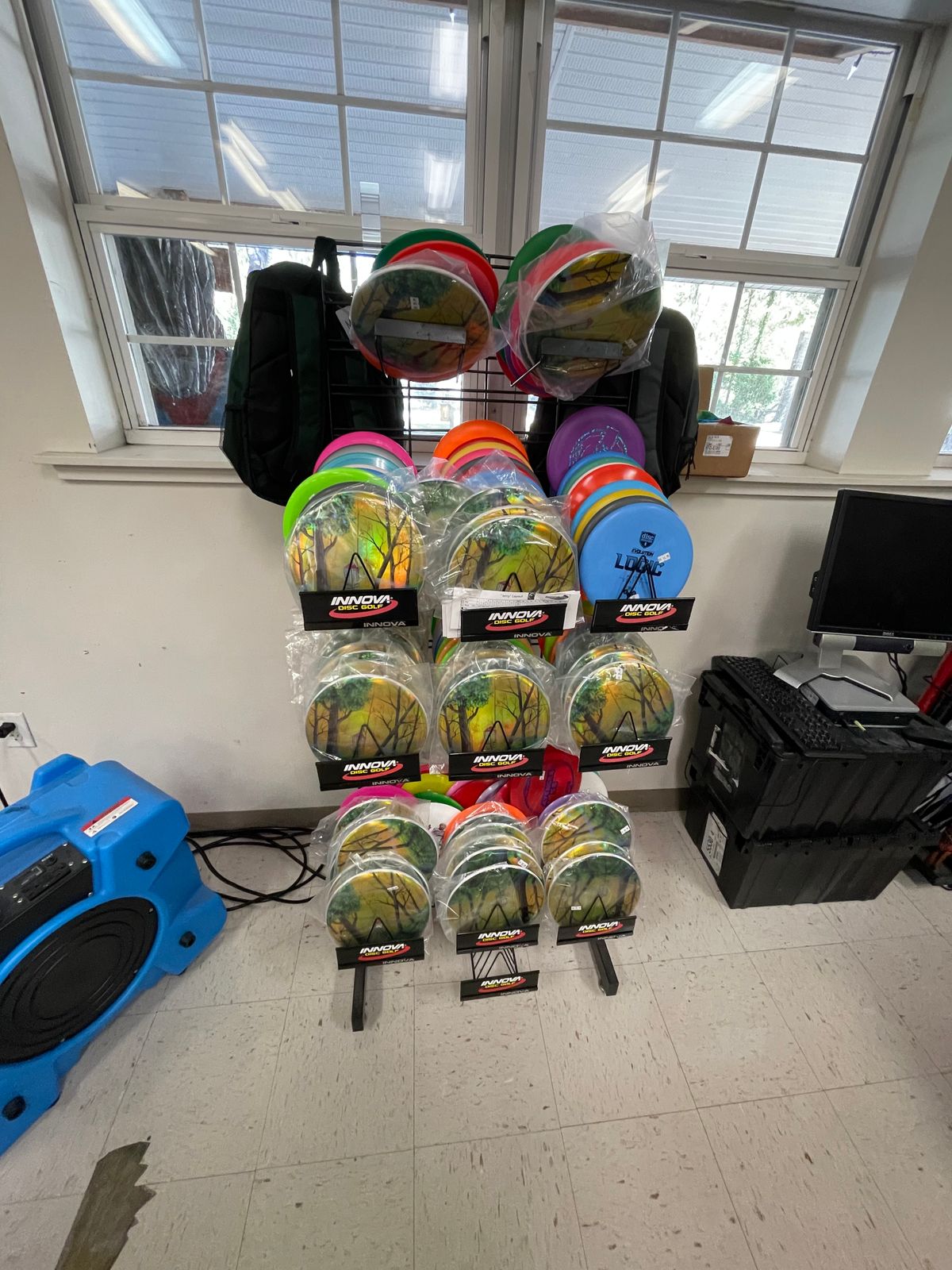 Rack of discs in the shop