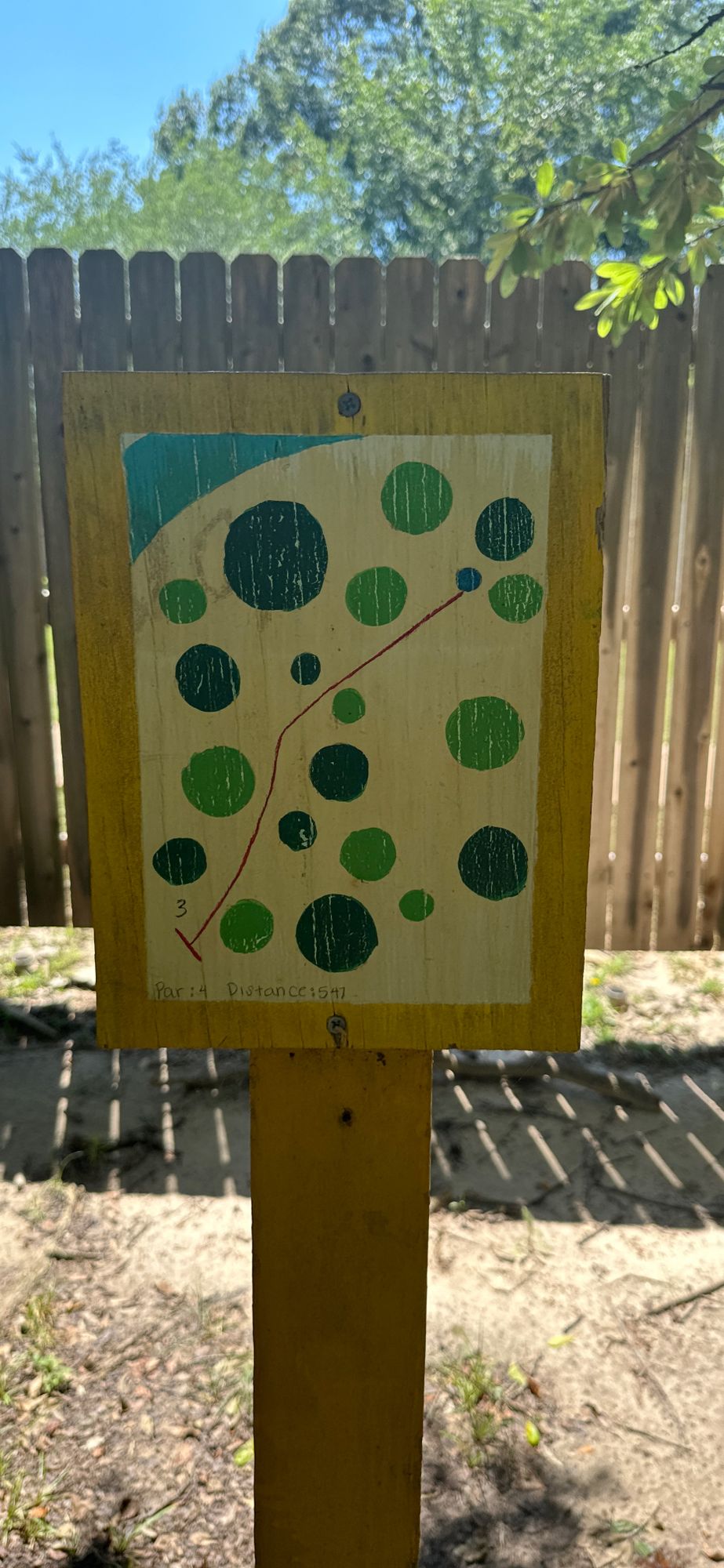 Hole 3, blocked by new construction or supposed to throw parallel to fence?