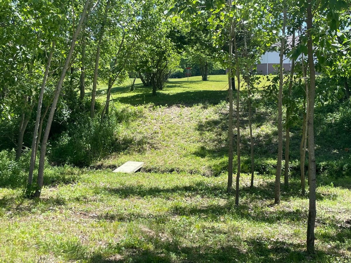Hole 2 mid fairway.  Gap to green