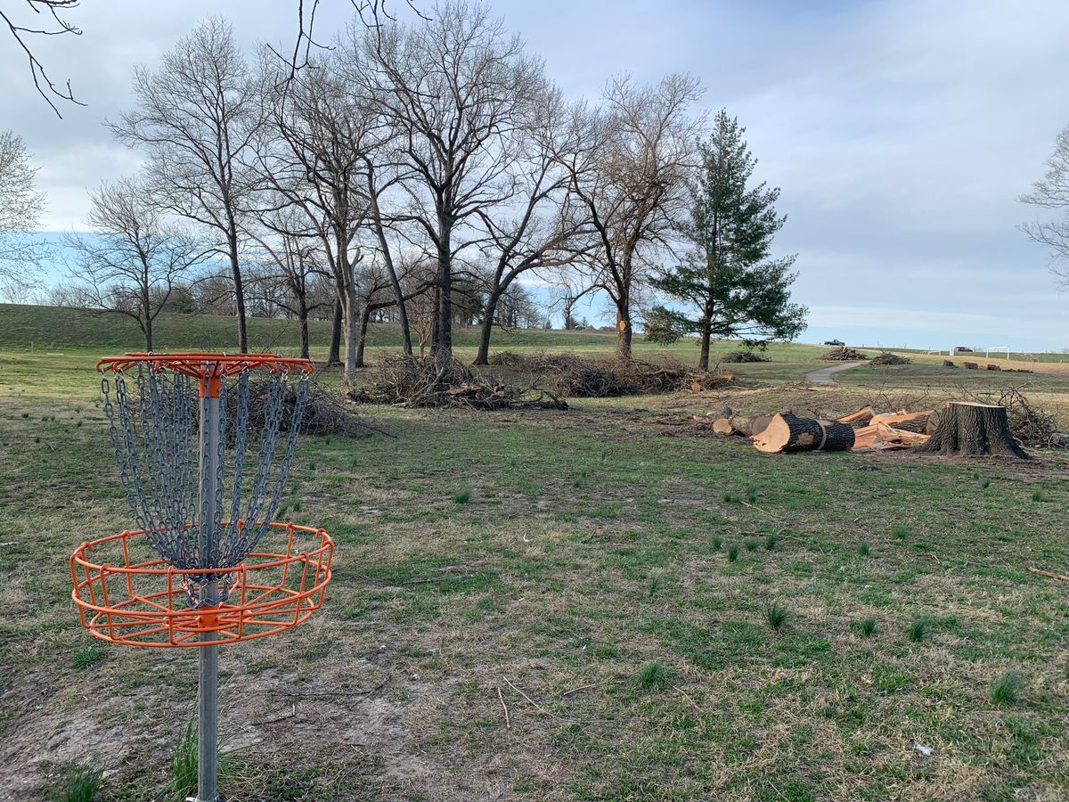 Hole 7 one week after March 14, 2025 tornado.