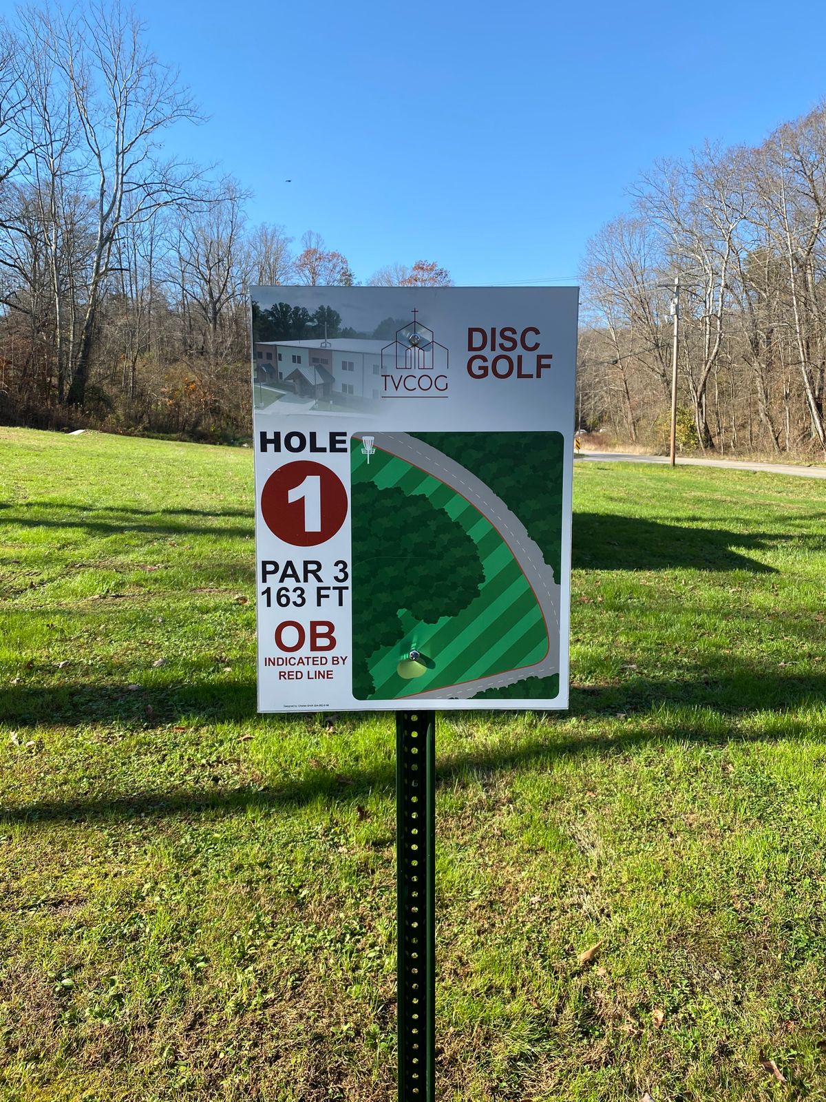 Hole 1 yardage sign