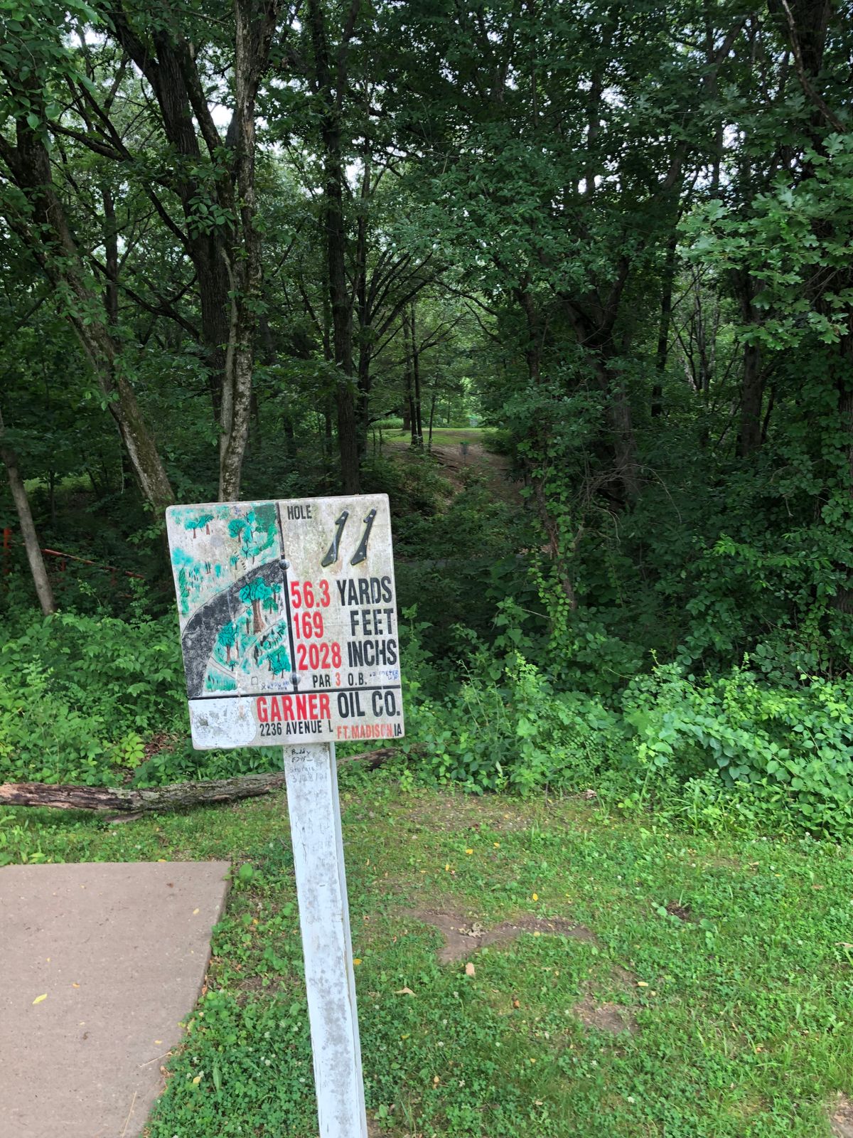 Quite a tricky hole with a ravine, road and uphill putt