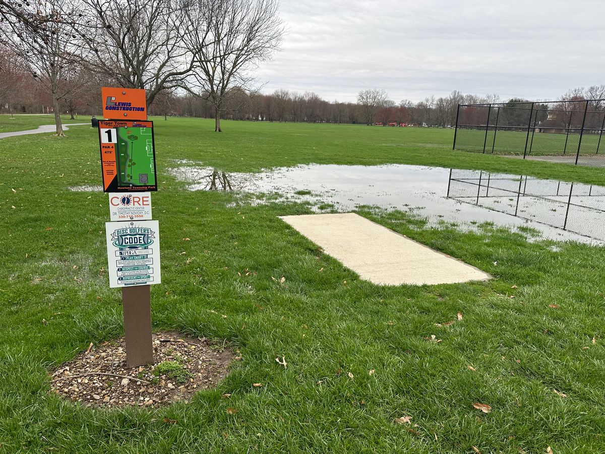 Standing water on hole one. Very wet course this time of year.