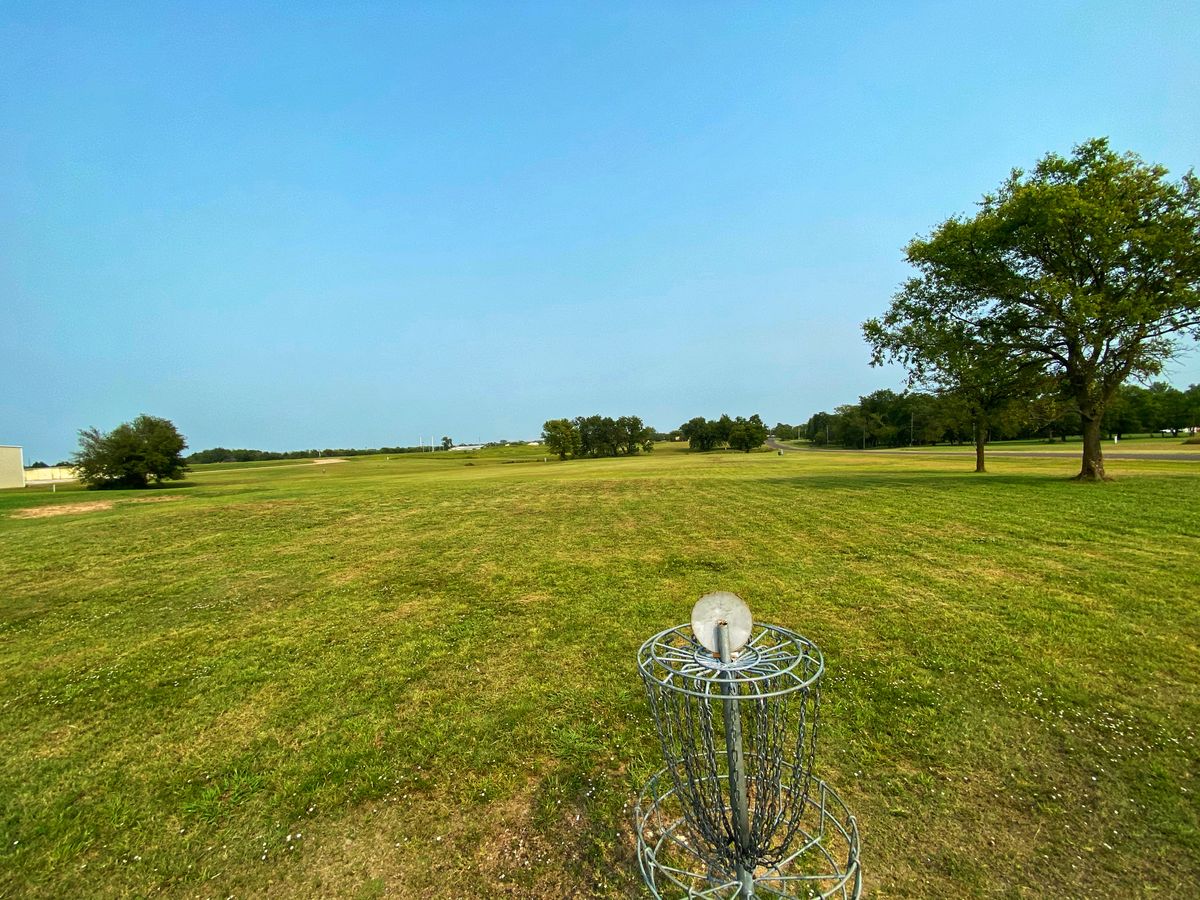 Hole 9 basket looking east back to tee