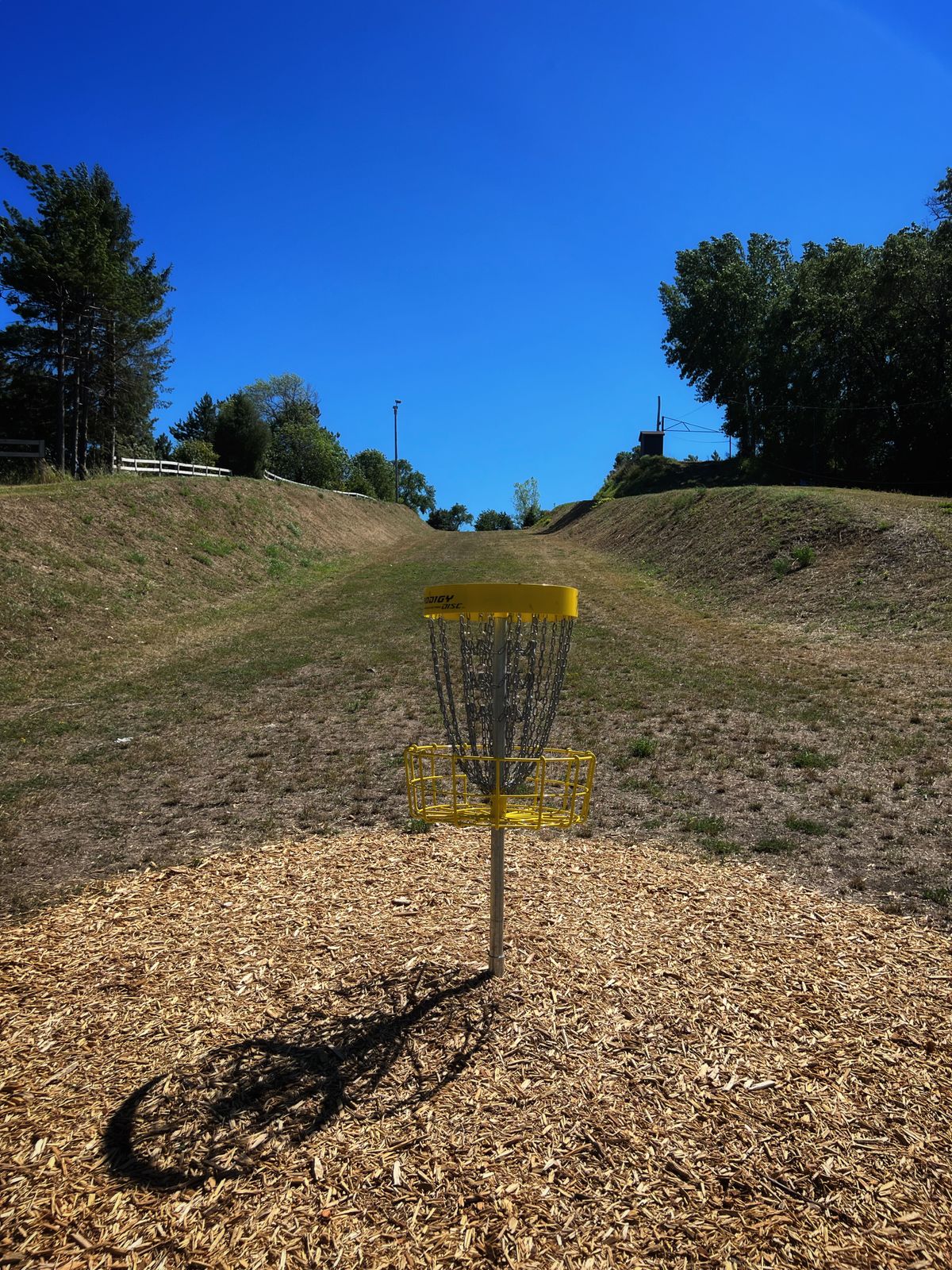 Hole 16 - Looking up towards the tee. This plays downhill on a half pipe.