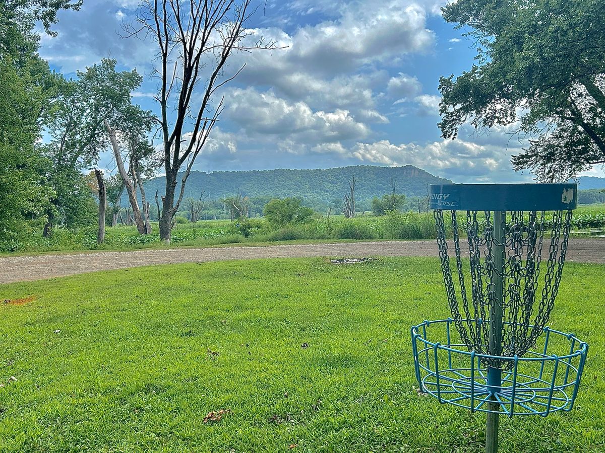 Hole 12 basket with bluff behind - very pretty