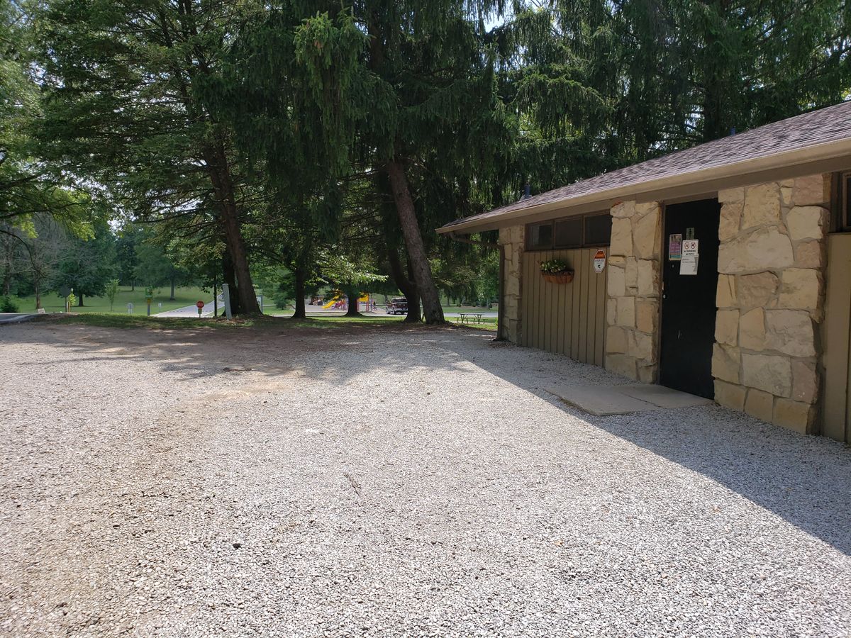 Campground restrooms building by #6 playground area.