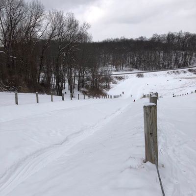Looking down the hill from the left of Hole 1’s tee