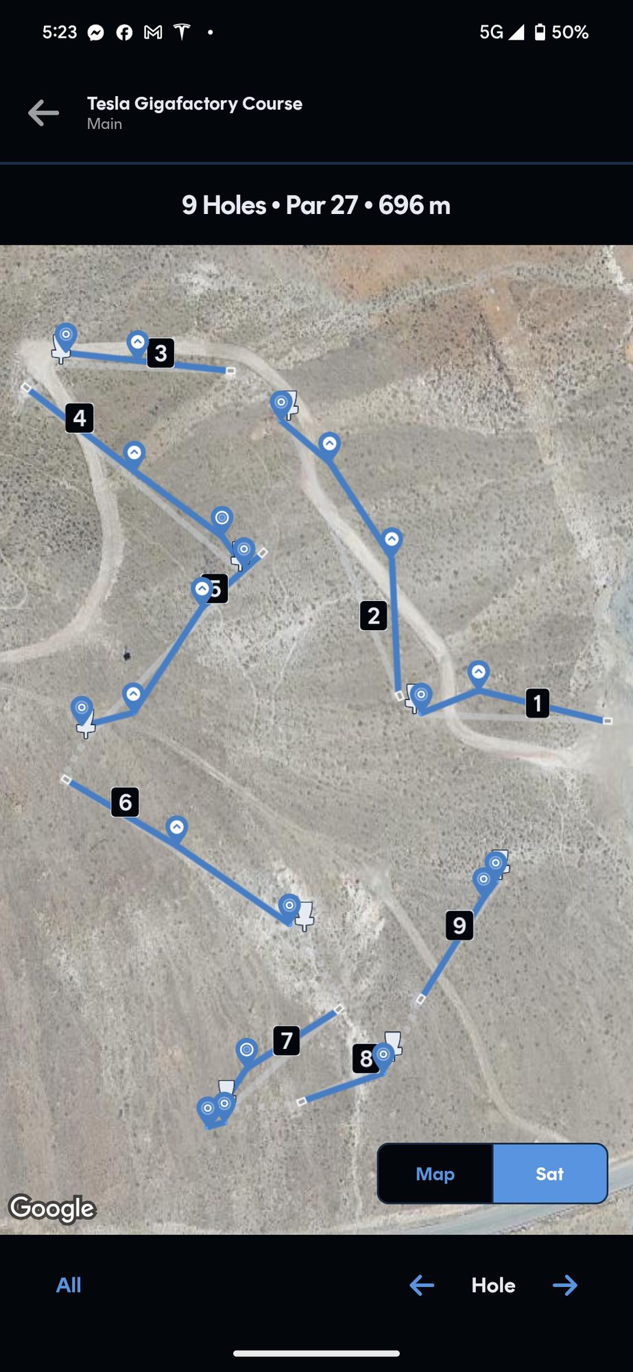 9 holes in hilly rough terrain.