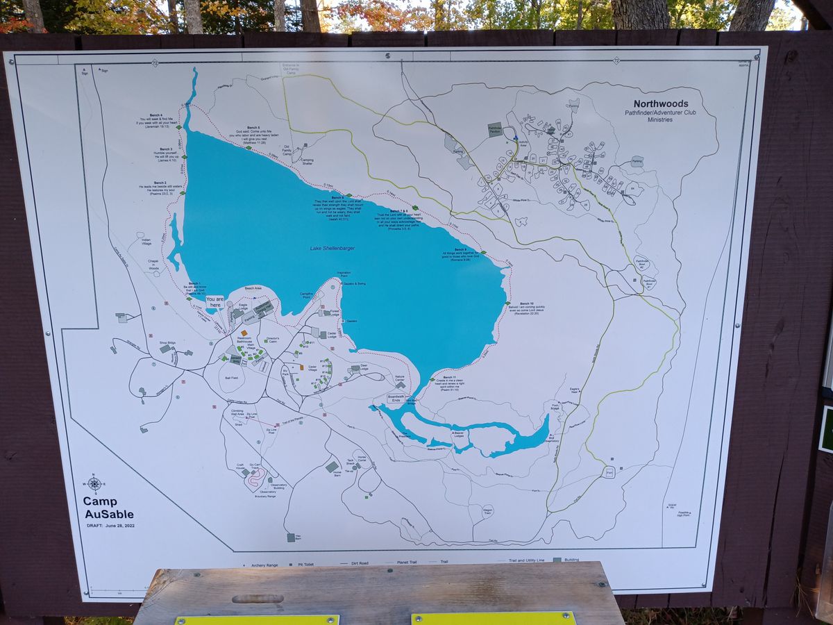 This map shows the nine holes they're spread over this map of camp au 
sable.