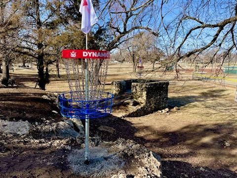 Hole 1 Basket with Hole 18 Basket in background