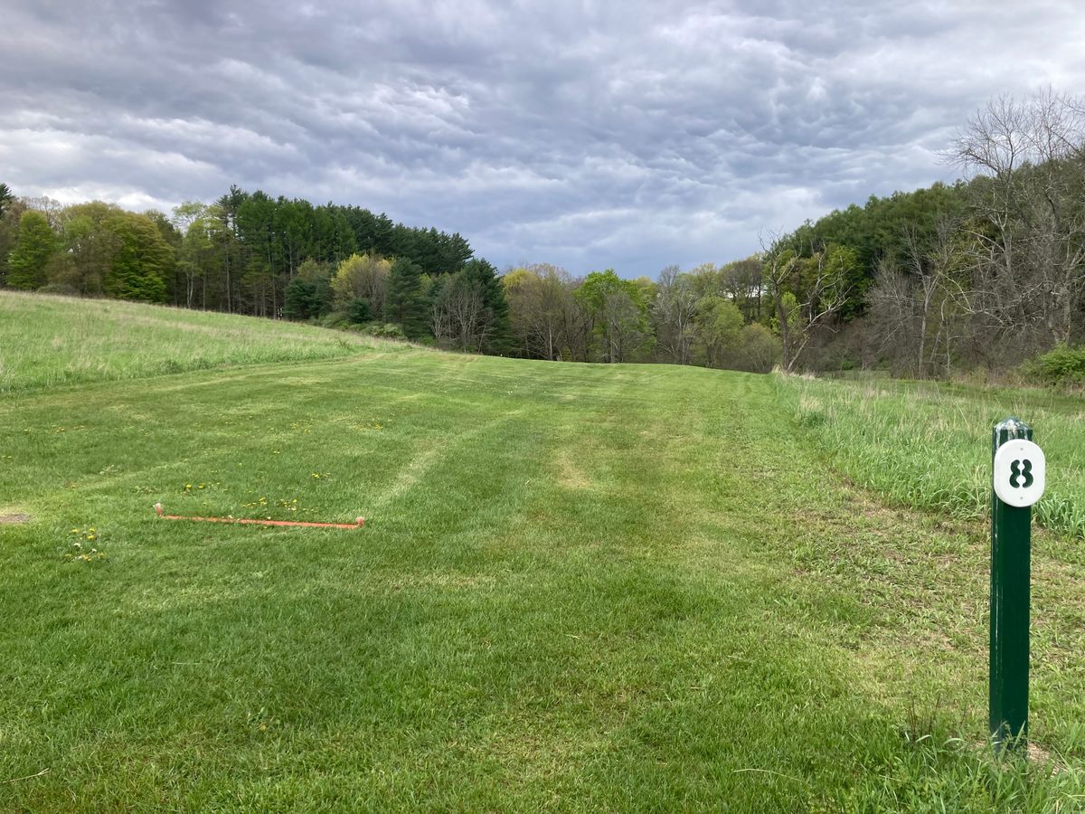 Red Tee Pad #8 lookin towards the basket