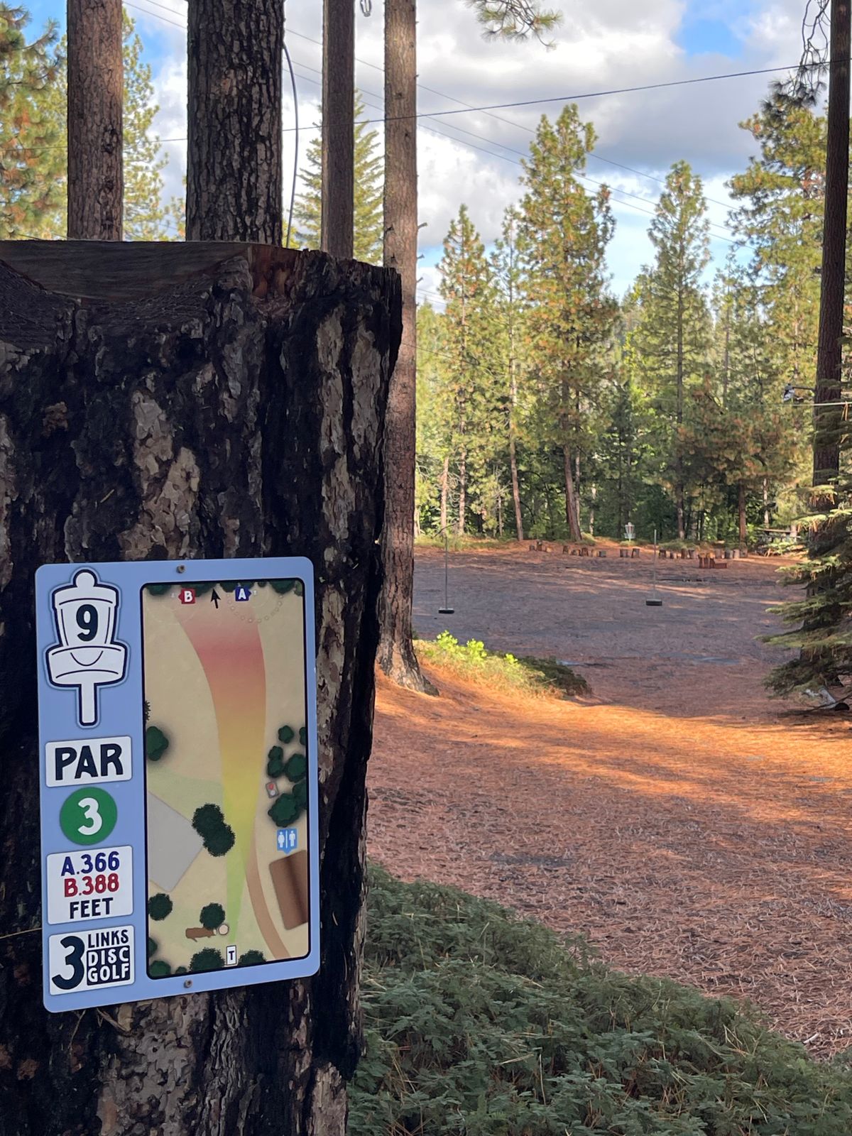 Hole 9 tee sign and basket Dec 2023