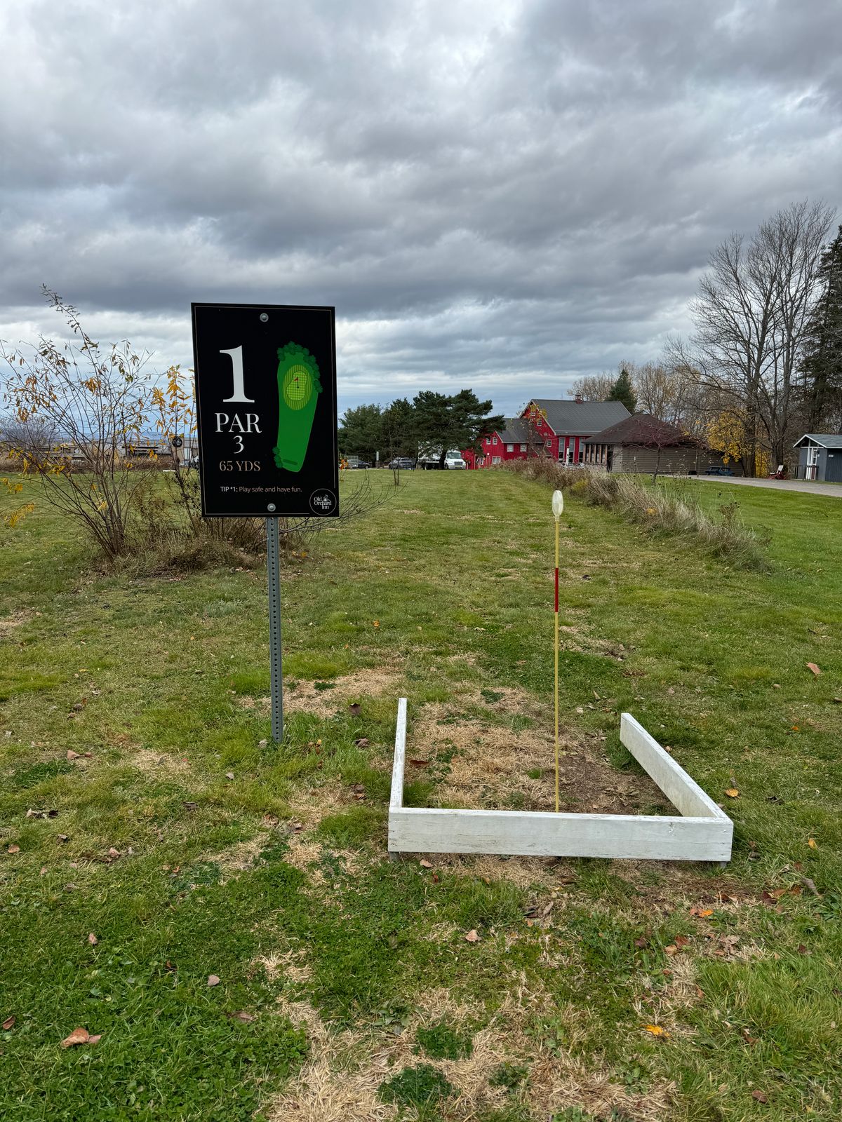View from the horseshoe pit tee box on hole 1 (all tees are like this)